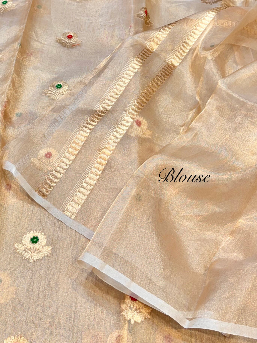 Diamond Golden 100% Pure Banarasi Tissue Silk Handloom Handwoven Saree
