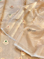 Diamond Golden 100% Pure Banarasi Tissue Silk Handloom Handwoven Saree