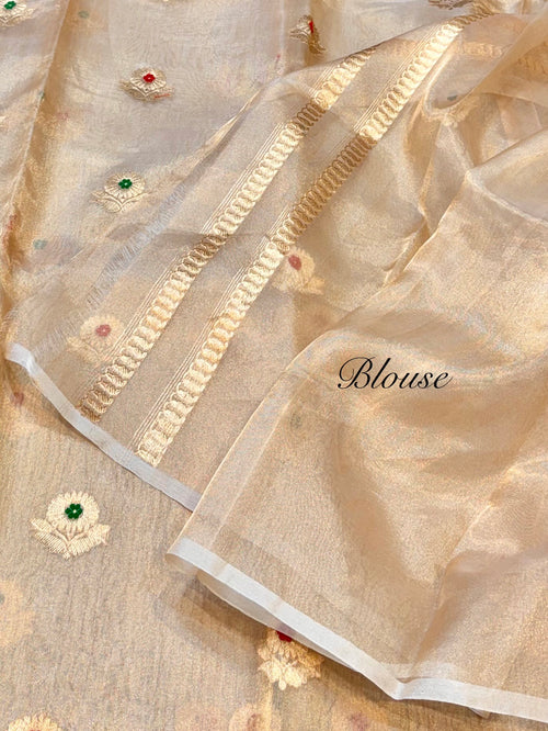 Diamond Golden 100% Pure Banarasi Tissue Silk Handloom Handwoven Saree