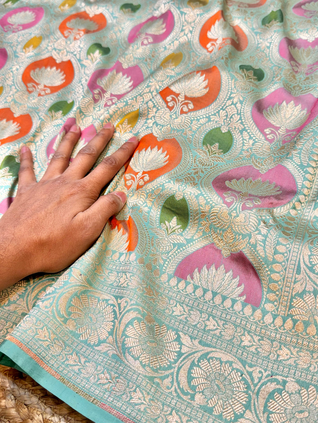 Sea Green 100% Pure Banaras Katan Silk Rangkaat Saree