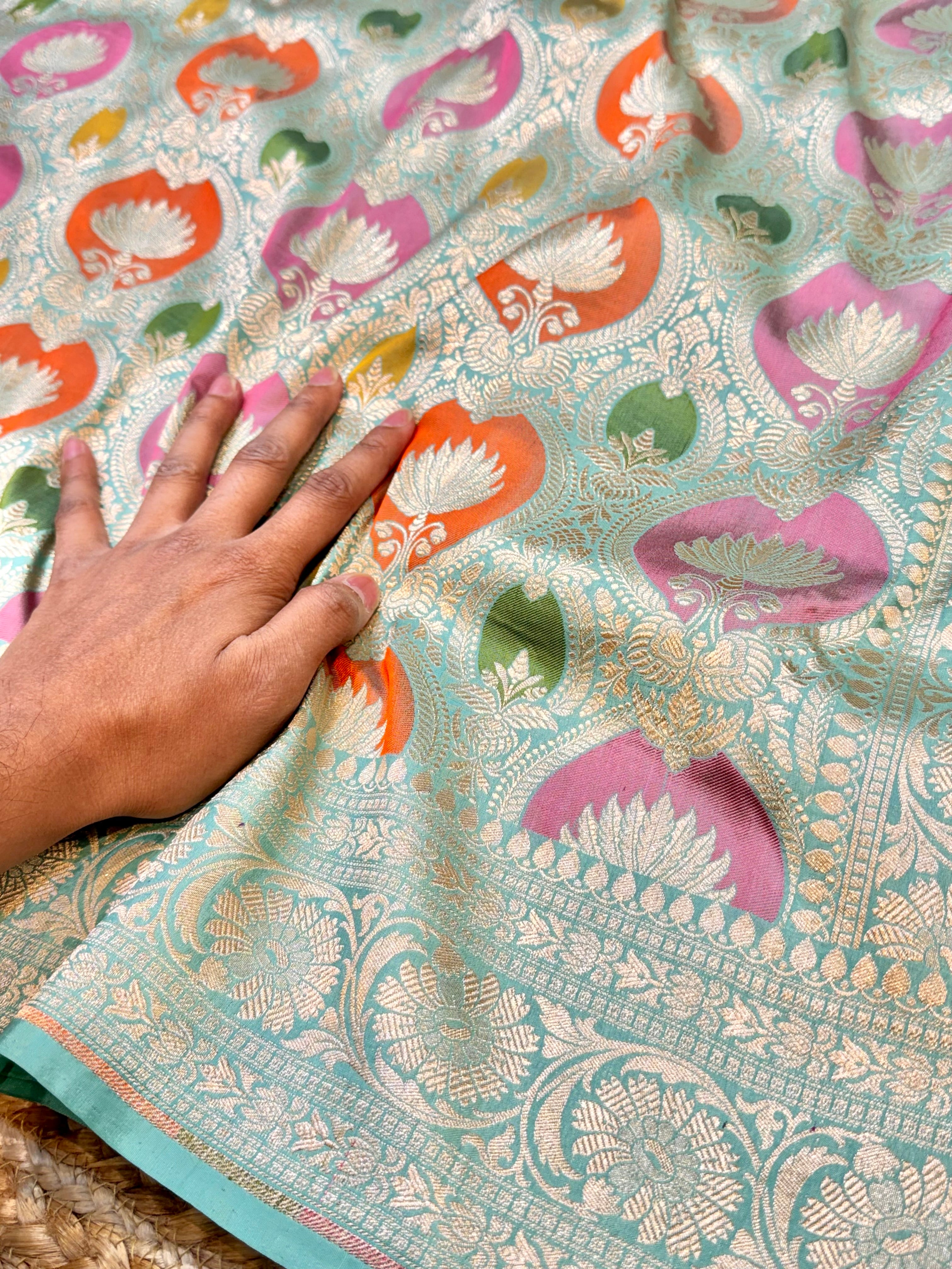 Sea Green 100% Pure Banaras Katan Silk Rangkaat Saree