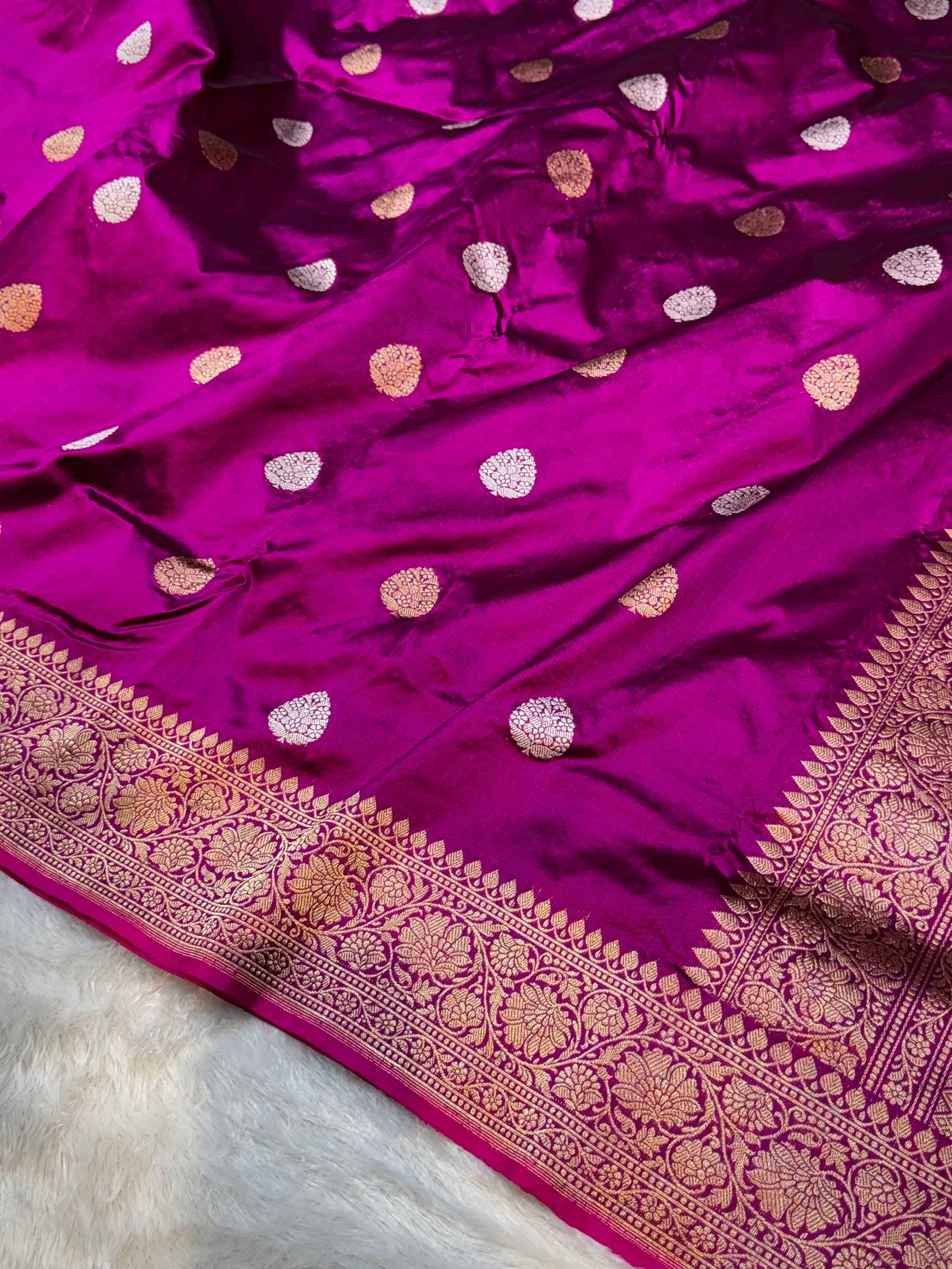 Wine Purple 100% Pure Banaras Katan Silk Handloom Handwoven Pattu Saree