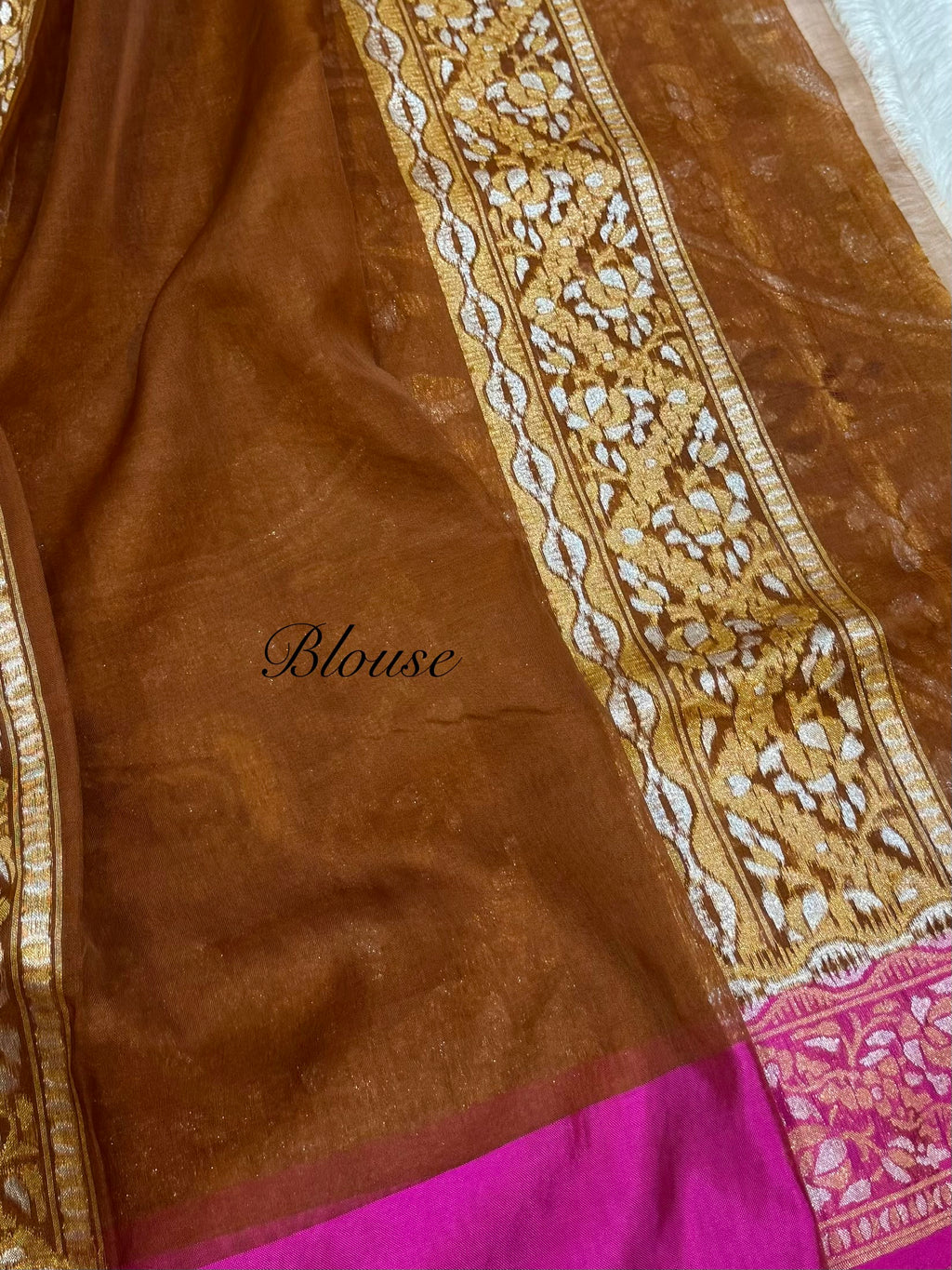 Rust 100% Pure Ektara Banarasi Kora Jamdani Saree