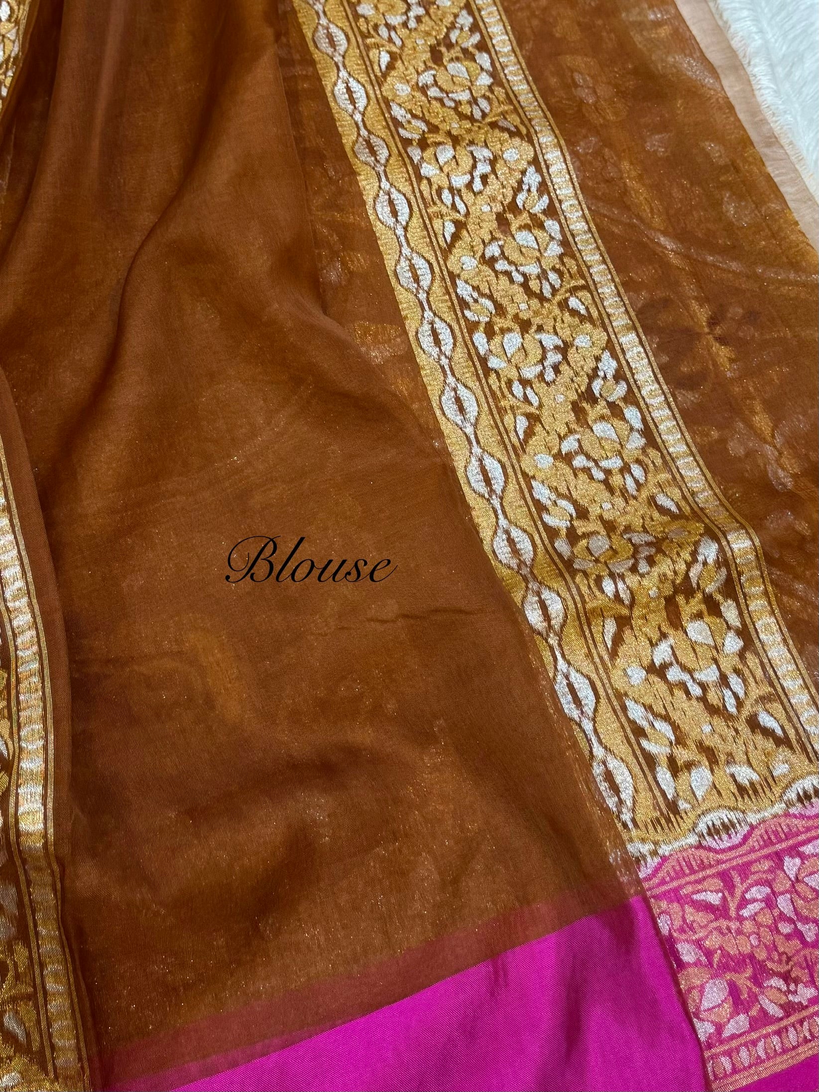 Rust 100% Pure Ektara Banarasi Kora Jamdani Saree