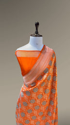 Prebook | Fanta Orange 100% Pure Banarasi Katan Silk Meenakari Saree