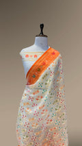 Prebook | Half White 100% Pure Ektara Banarasi Kora Jamdani Saree