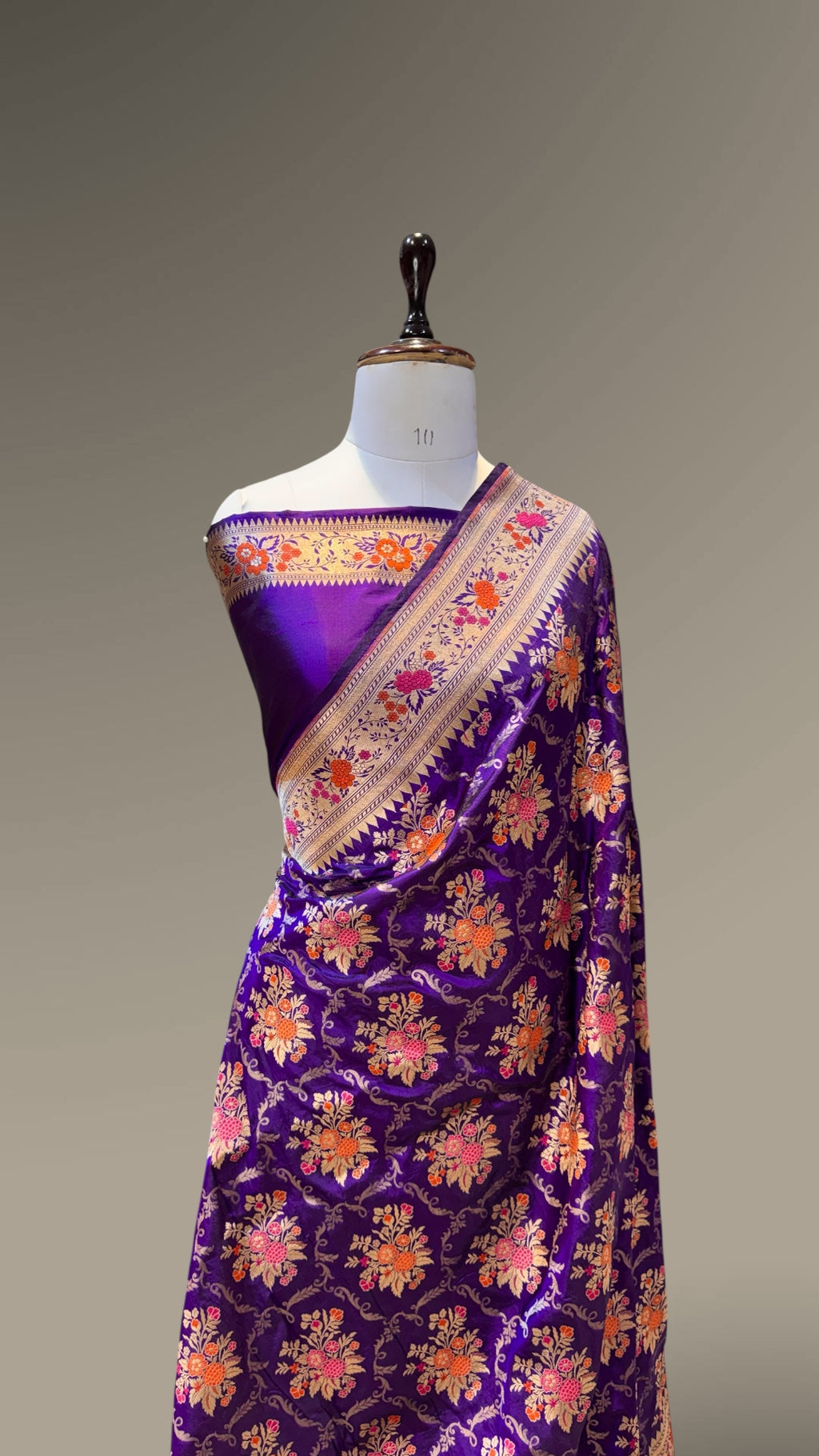 Violet Purple 100% Pure Banarasi Katan Silk Meenakari Saree