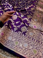 Prebook | Violet Purple 100% Pure Banarasi Katan Silk Meenakari Saree