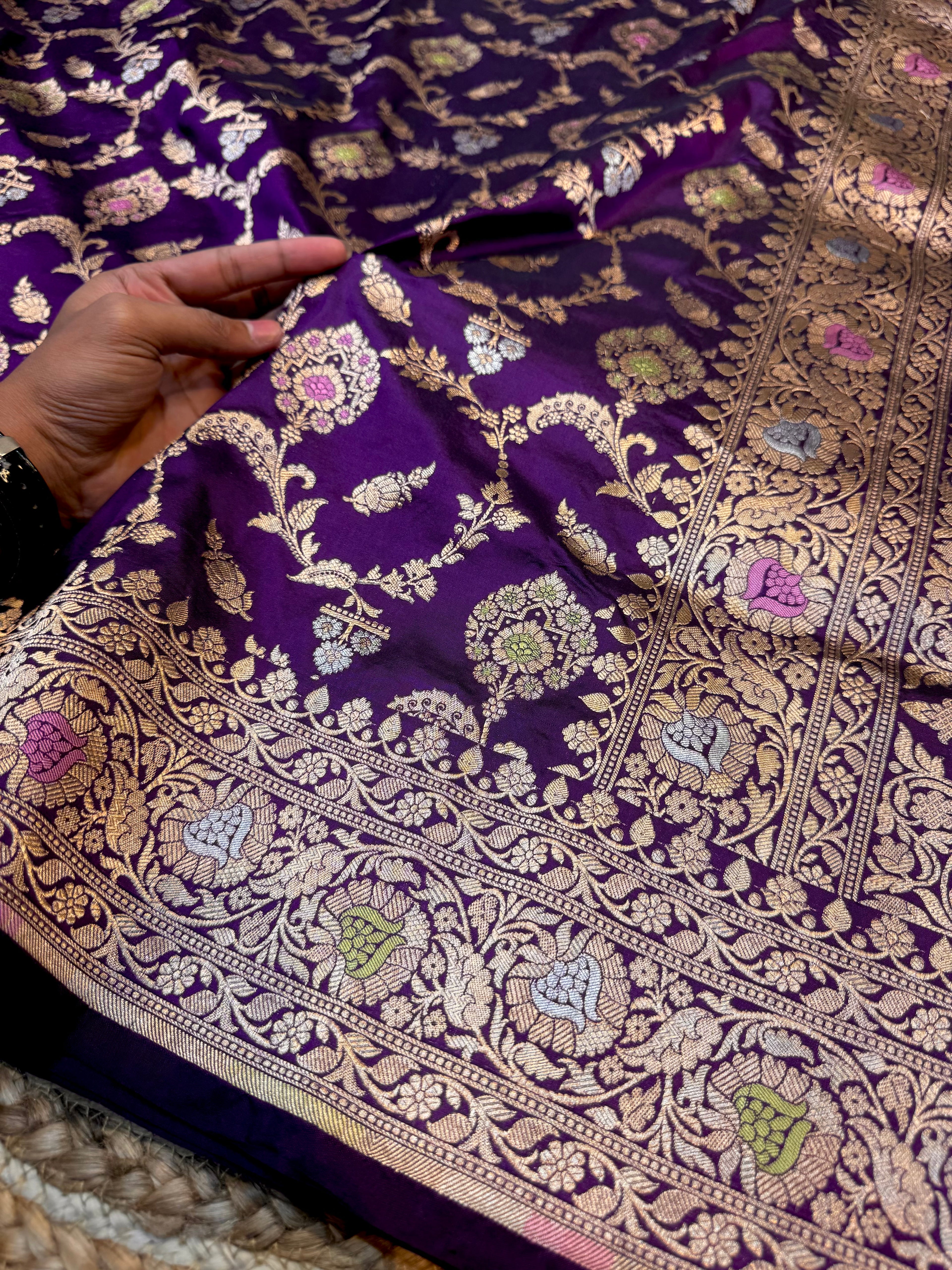 Prebook | Violet Purple 100% Pure Banarasi Katan Silk Meenakari Saree