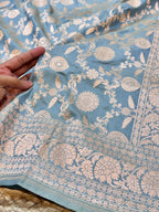 Prebook | Powder Blue 100% Pure Banarasi Katan Silk Saree
