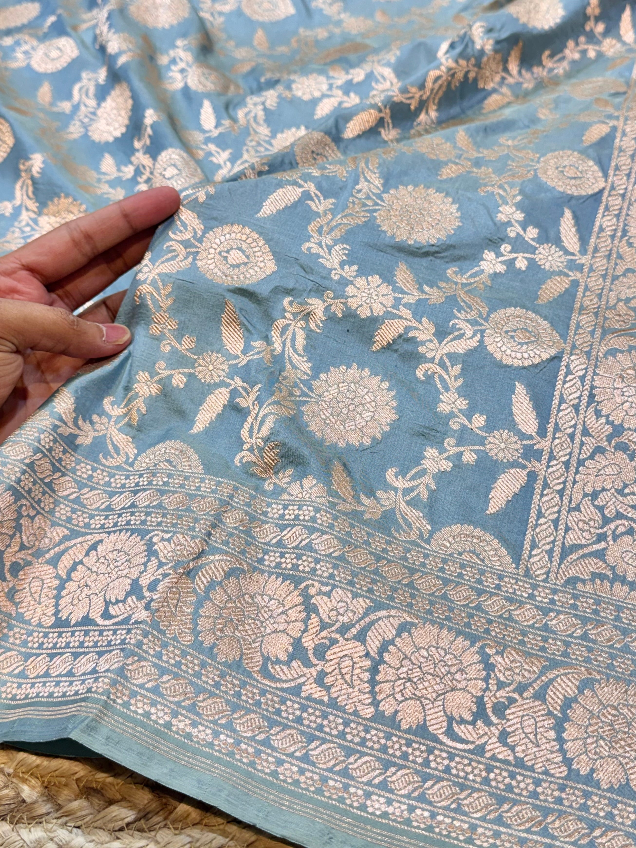 Prebook | Powder Blue 100% Pure Banarasi Katan Silk Saree