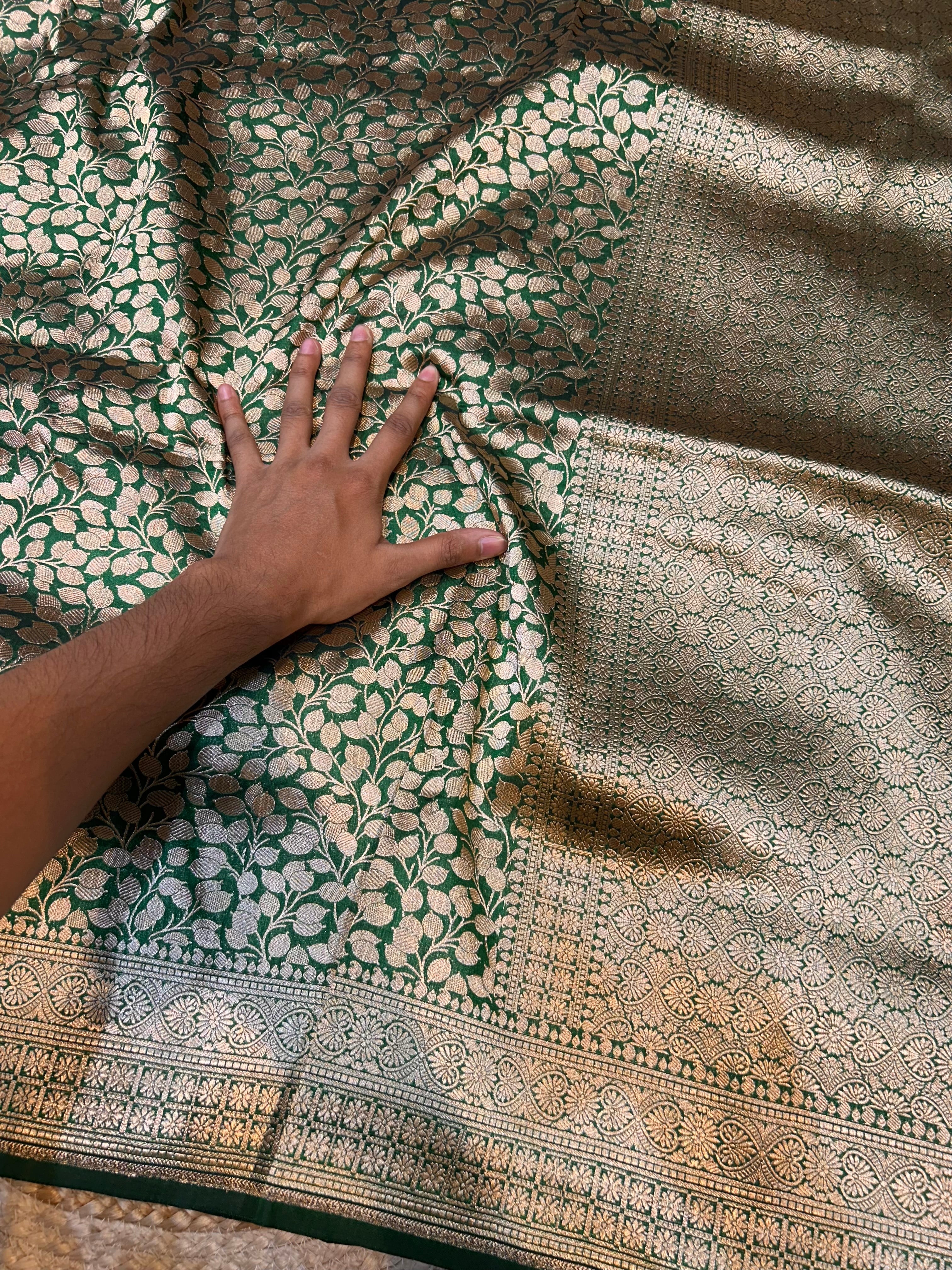 Bottle Green 100% Pure Banarasi Katan Silk Brocade Saree