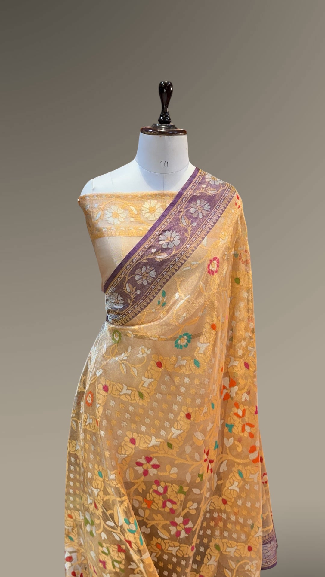Diamond Golden Pure Ektara Banarasi Tissue Jamdani Saree