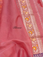Pastel Peach Pure Handloom Banarasi Ektara Kora Jamdani Saree