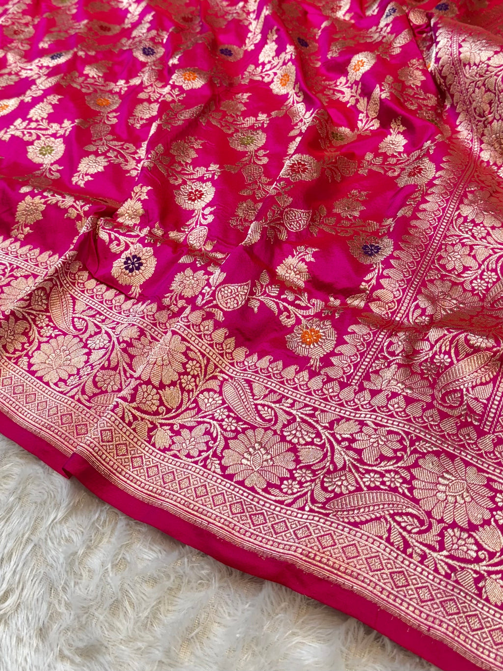 Rani Pink 100% Pure Banarasi Katan Silk Handloom Handwoven Pattu Saree