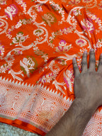 Fanta Orange 100% Pure Banarasi Katan Silk Meenakari Saree