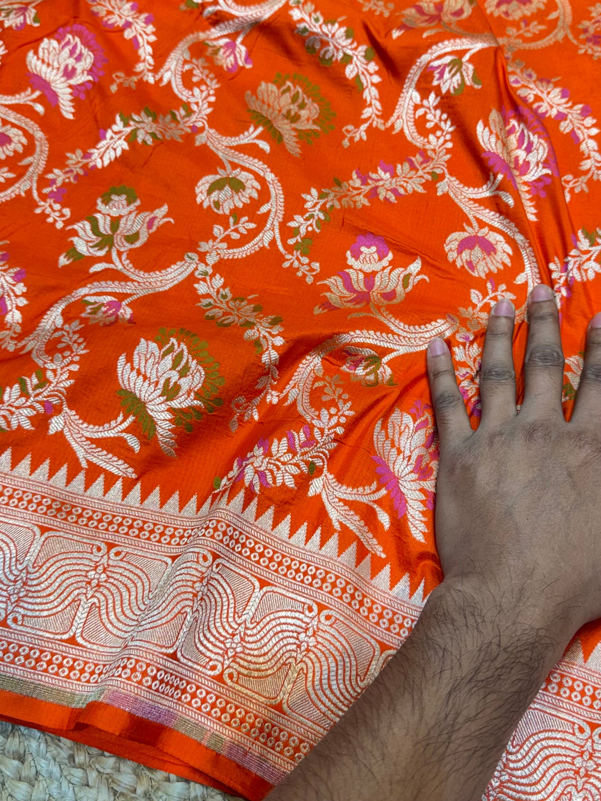 Fanta Orange 100% Pure Banarasi Katan Silk Meenakari Saree