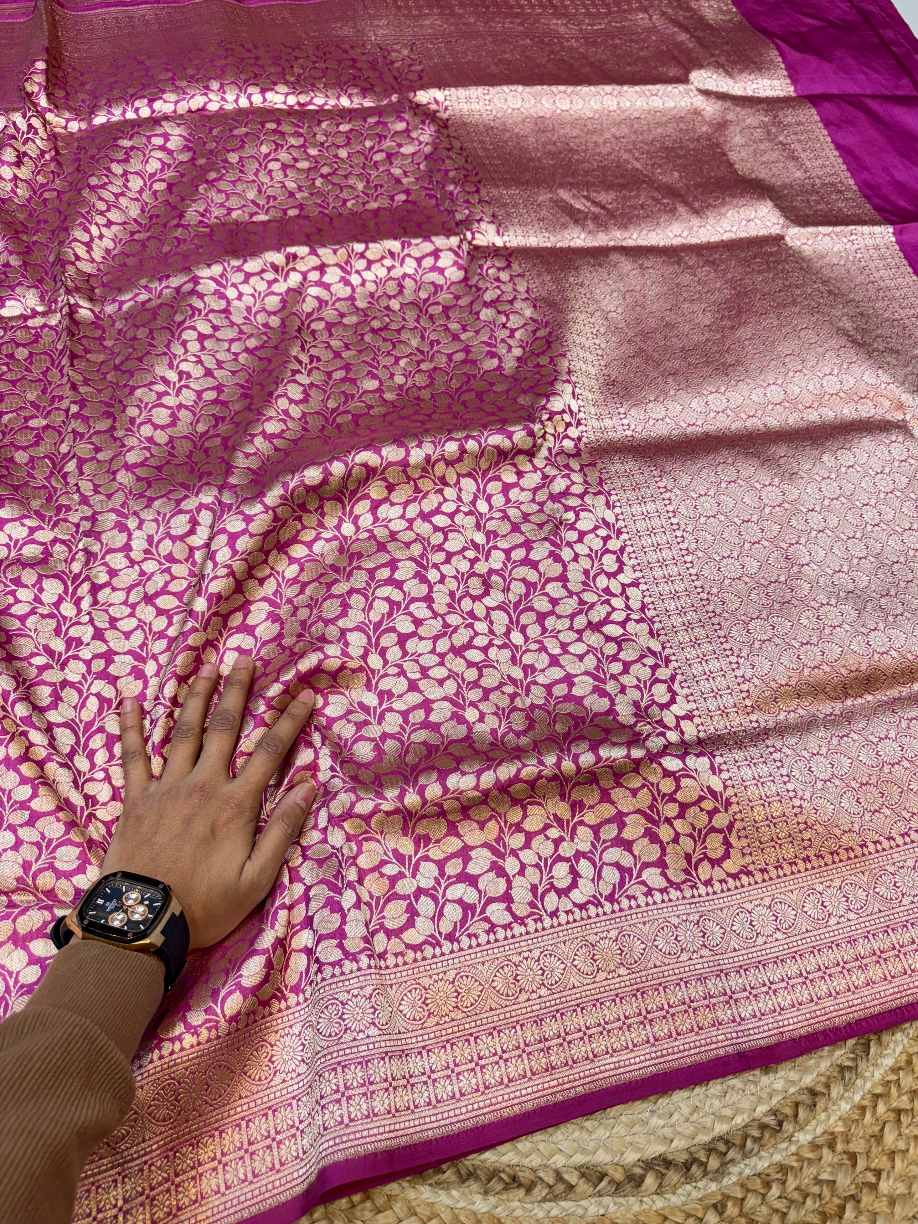 Magenta Pink 100% Pure Banarasi Katan Silk Brocade Saree