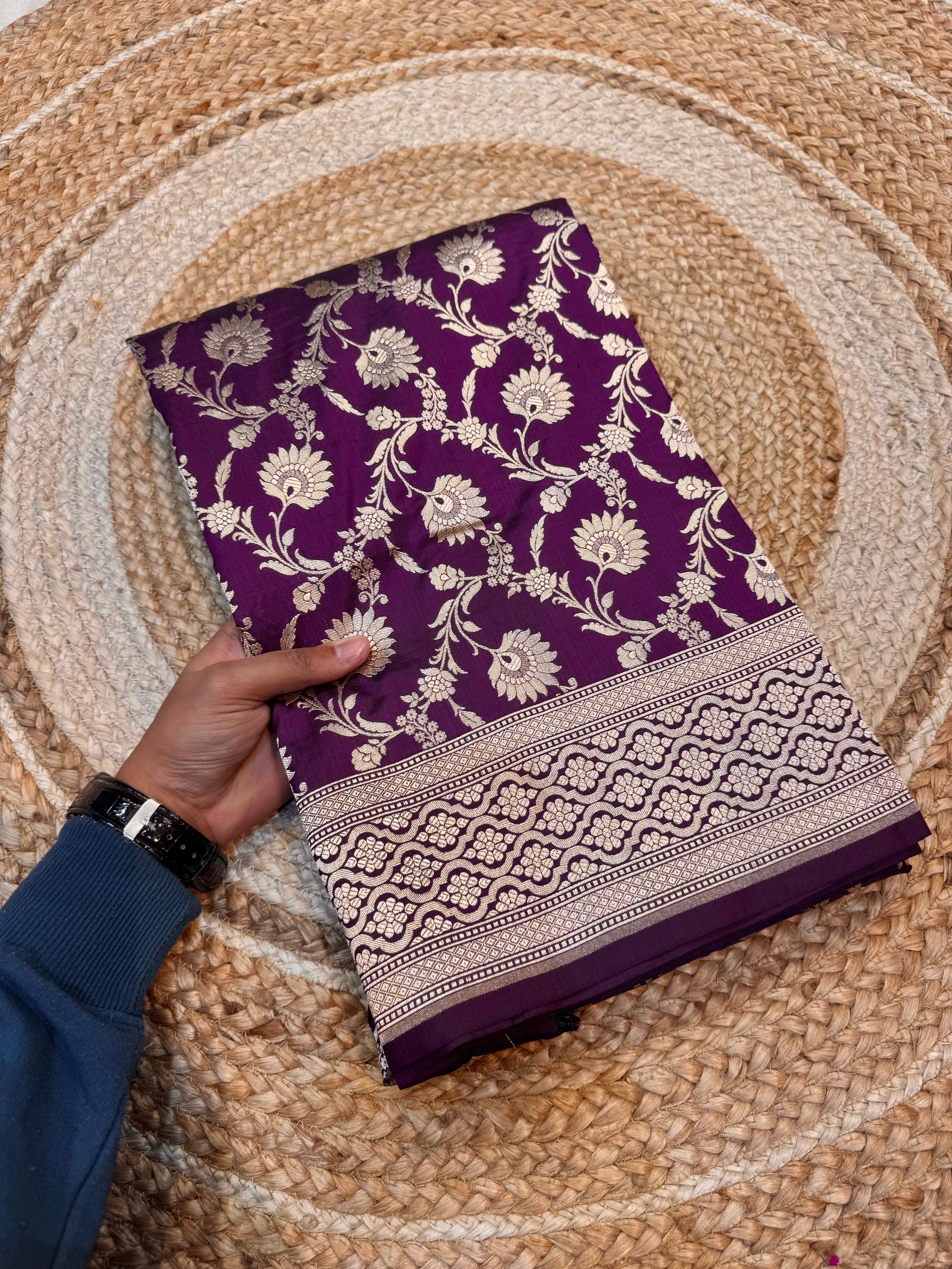 Wine Purple 100% Pure Banarasi Katan Silk Saree