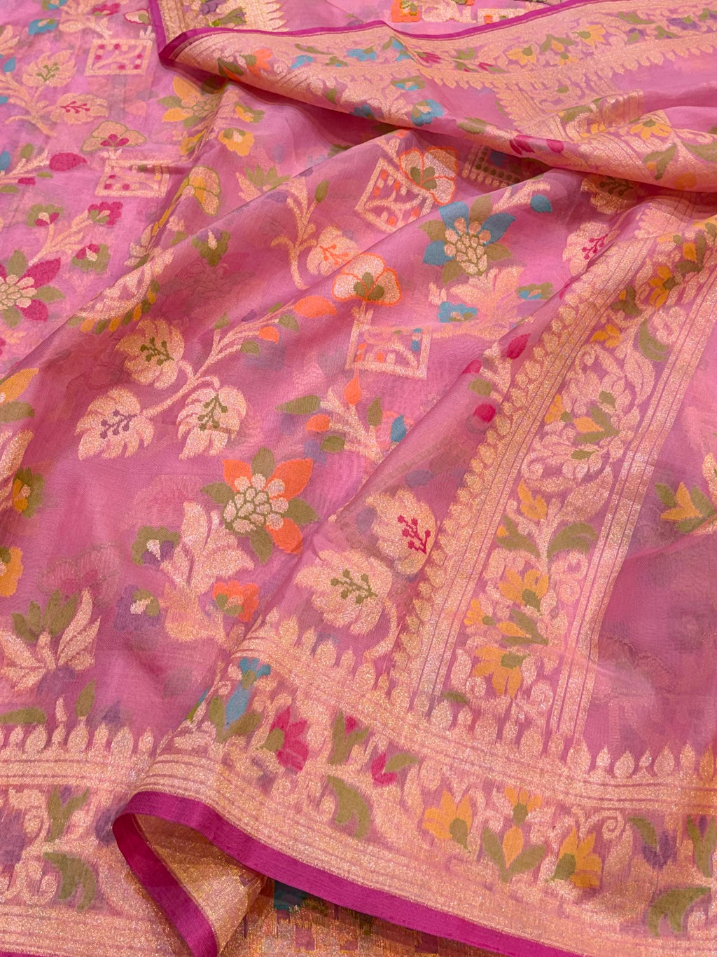Baby Pink Pure Handloom Banarasi Ektara Kora Jamdani Saree