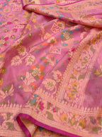 Baby Pink Pure Handloom Banarasi Ektara Kora Jamdani Saree