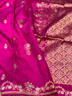 Magenta Pink 100% Pure Banaras Katan Silk Handloom Handwoven Pattu Saree