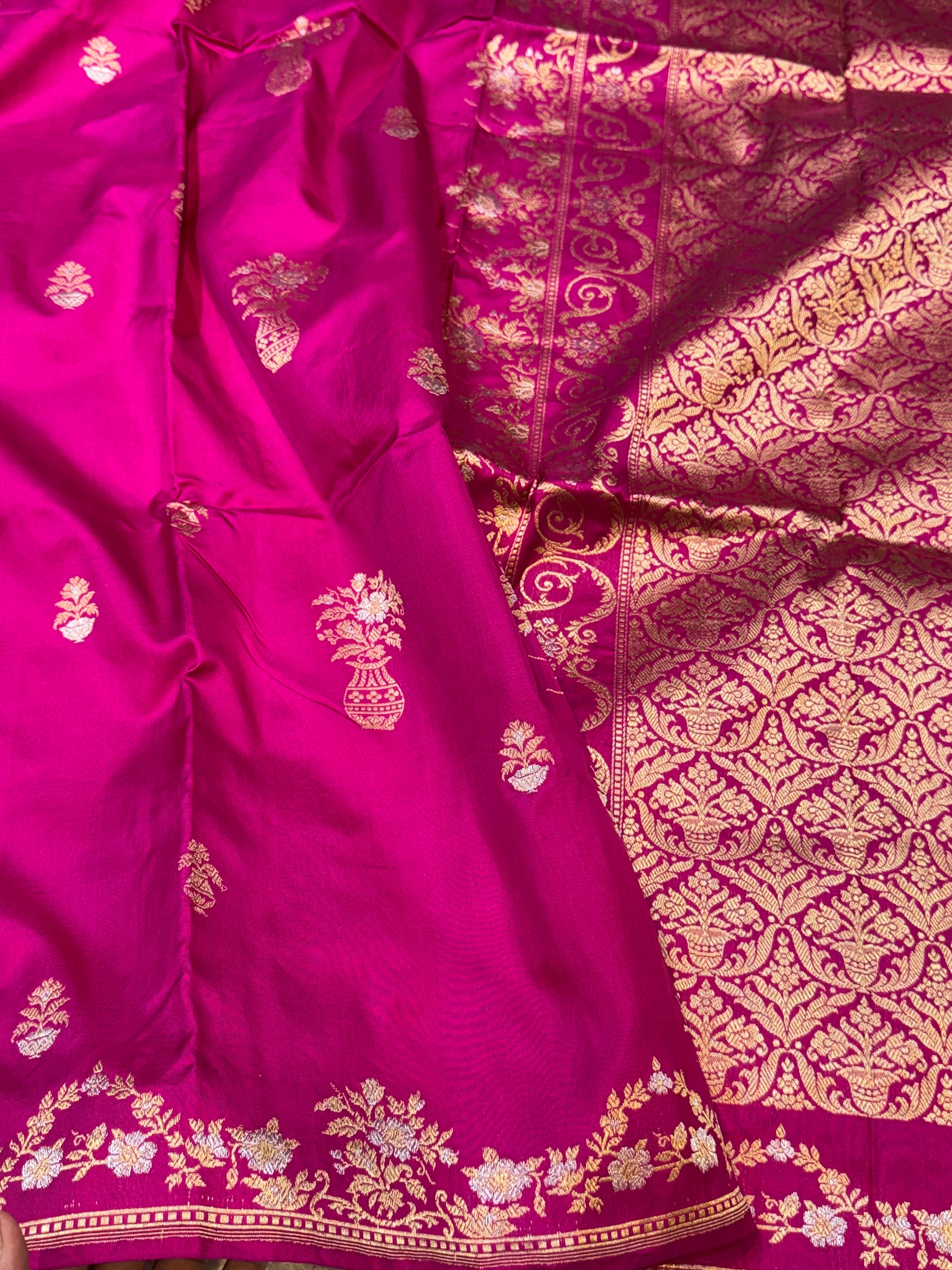 Magenta Pink 100% Pure Banaras Katan Silk Handloom Handwoven Pattu Saree