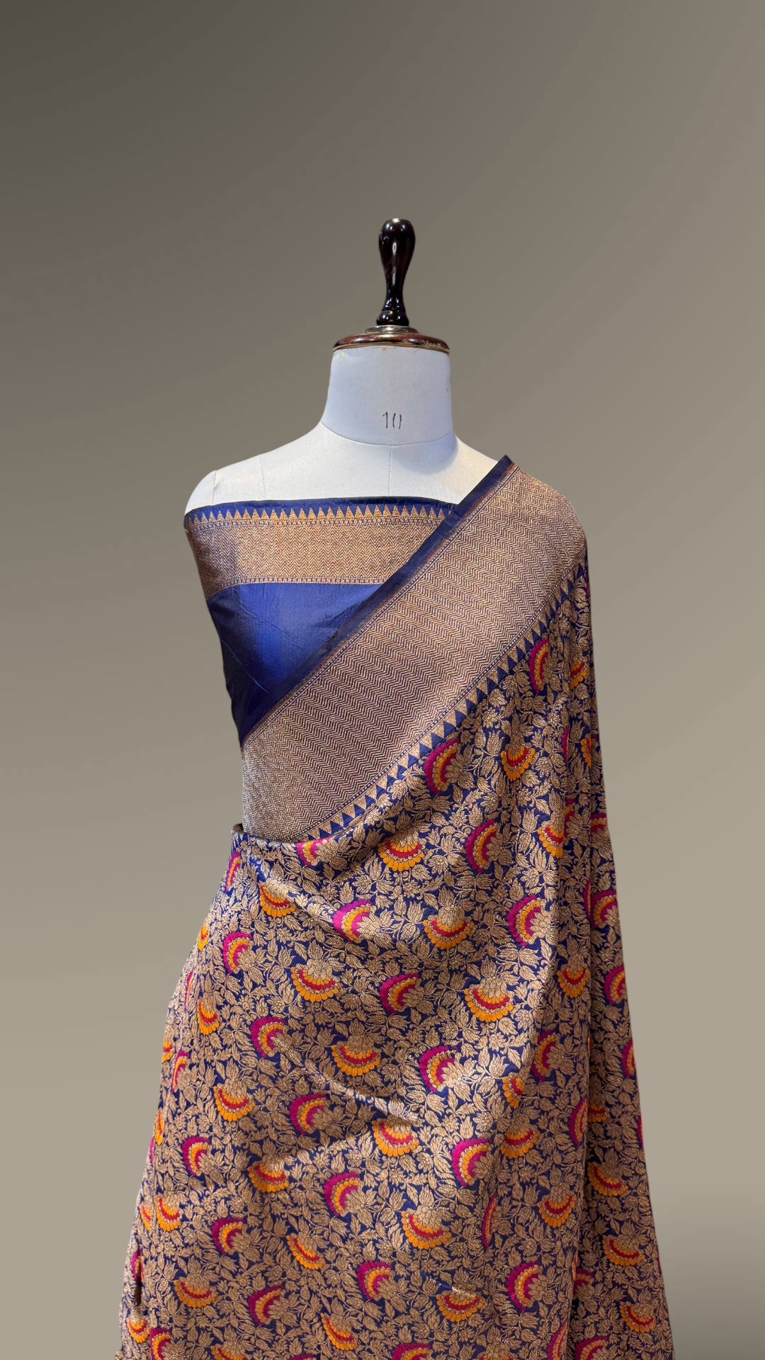 Dark Blue 100% Pure Banarasi Katan Silk Meenakari Brocade Saree