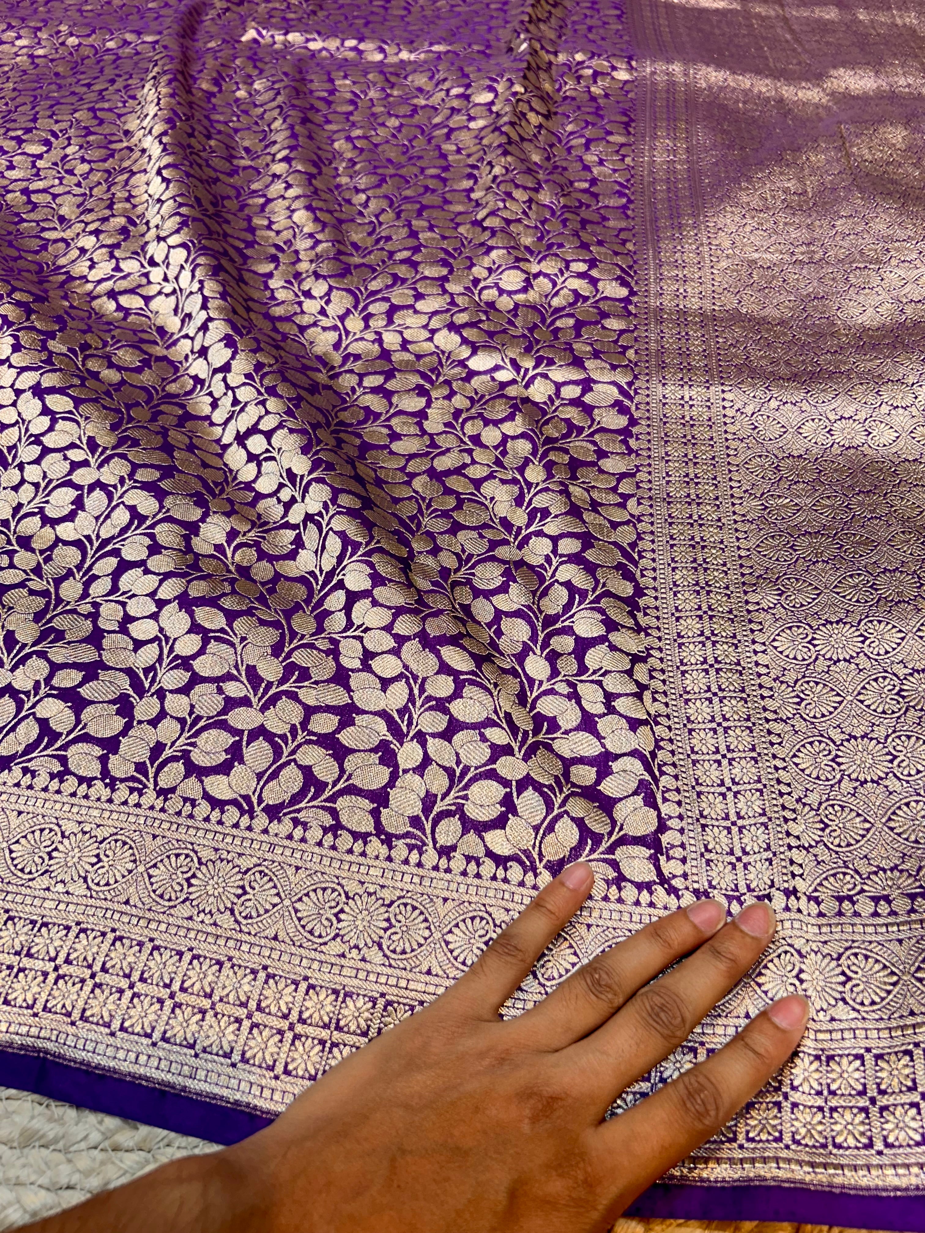 Purple 100% Pure Banarasi Katan Silk Brocade Saree
