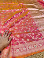 Prebook | Dual shade Pink 100% Pure Banarasi Katan Silk Meenakari Saree