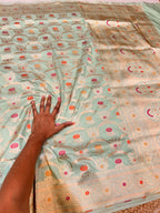Cyan Blue 100% Pure Banarasi Katan Silk Meenakari Saree