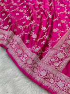 Rani Pink Banarasi Soft Meenakari Mashru Silk Partywear Saree
