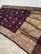 Coffee Brown 100% Pure Banaras Katan Silk Handloom Handwoven Pattu Saree
