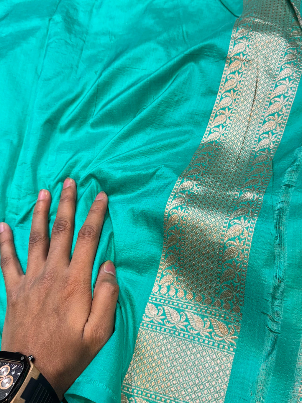 Cyan 100% Pure Katan Silk Saree