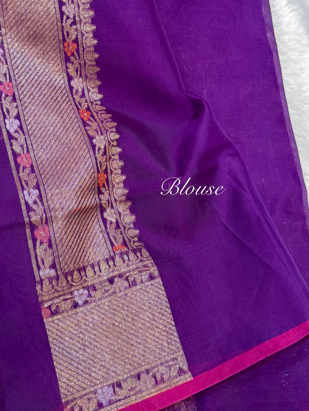 Purple Pure Handloom Ektara Banarasi Kora Jamdani Saree