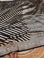 Black 100% Pure Banarasi Khaddi Georgette Stripes Saree