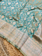 Pastel Blue Pure Banarasi Katan Silk Saree