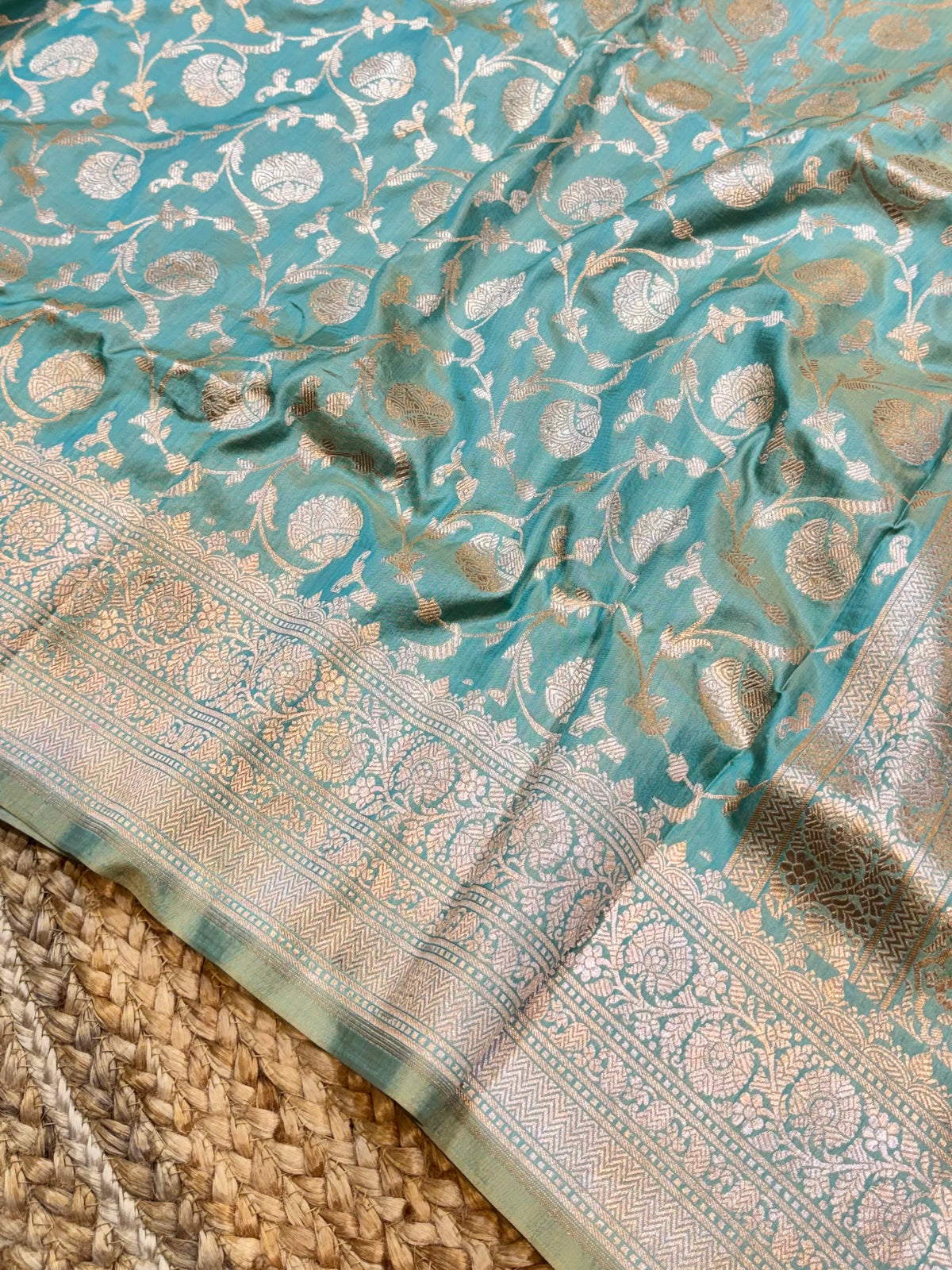 Pastel Blue Pure Banarasi Katan Silk Saree