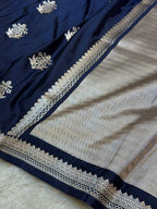Dark Blue Banarasi Soft Mashru Silk Partywear Saree