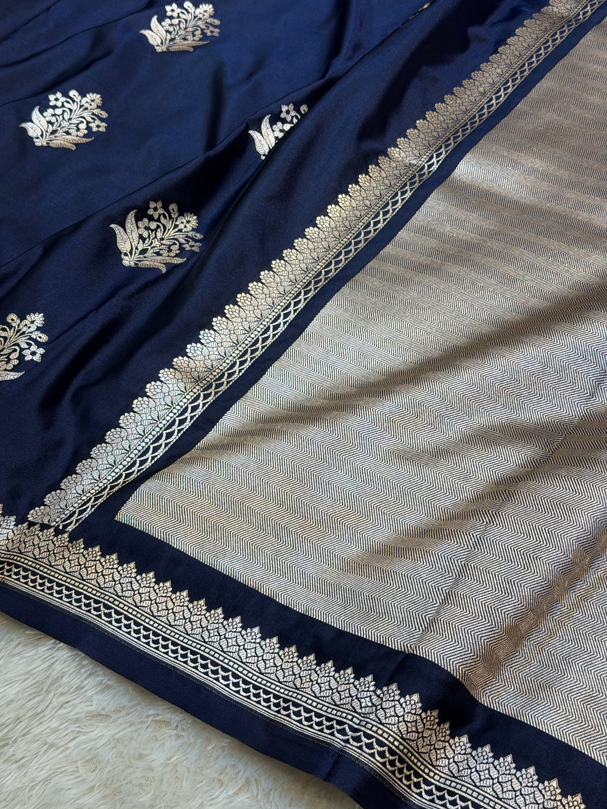 Dark Blue Banarasi Soft Mashru Silk Partywear Saree