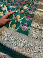 Bottle Green 100% Pure Banarasi Katan Silk Meenakari Saree