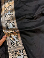 Black 100% Pure Banarasi Katan Silk Meenakari Saree