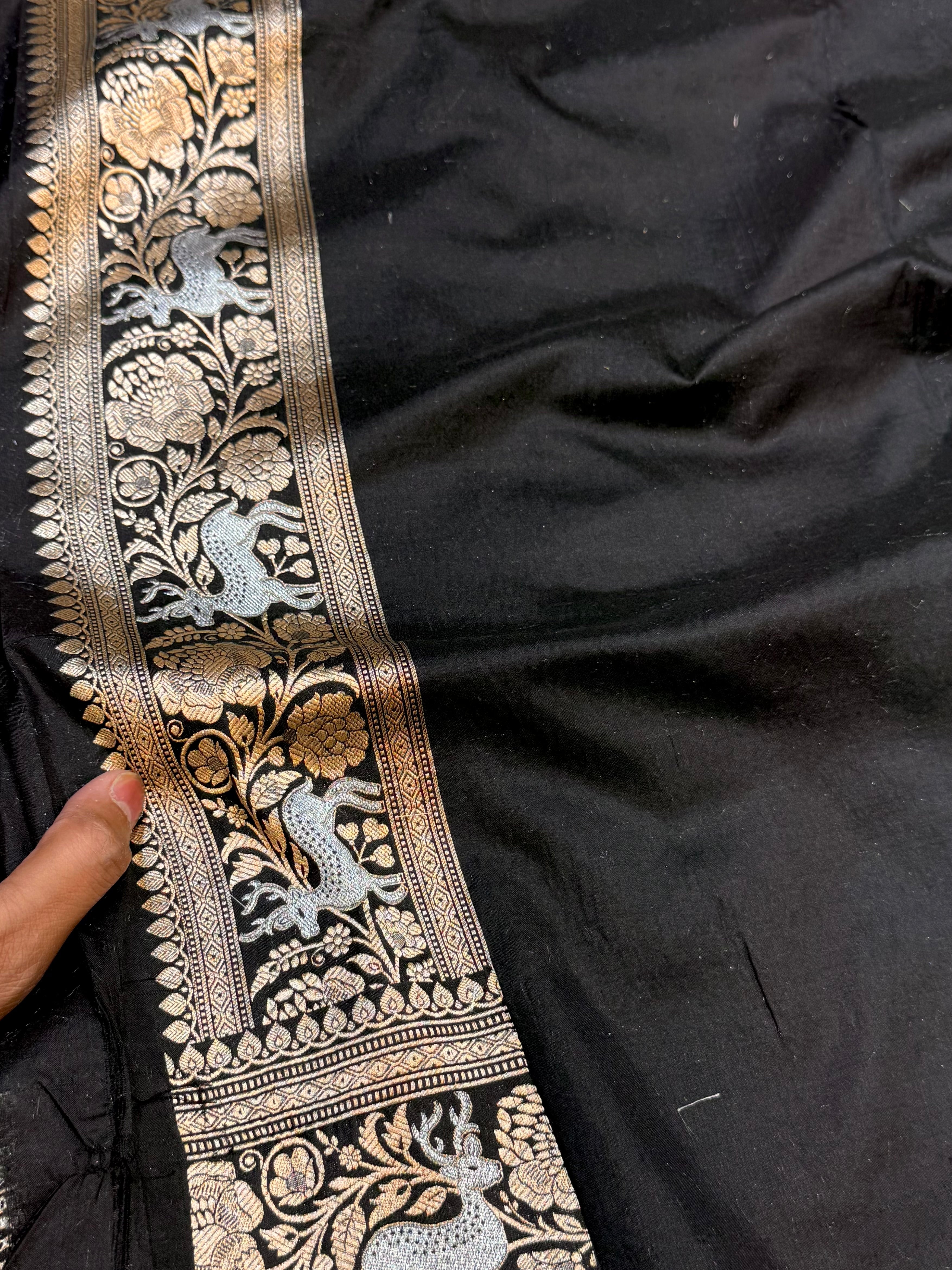 Black 100% Pure Banarasi Katan Silk Meenakari Saree