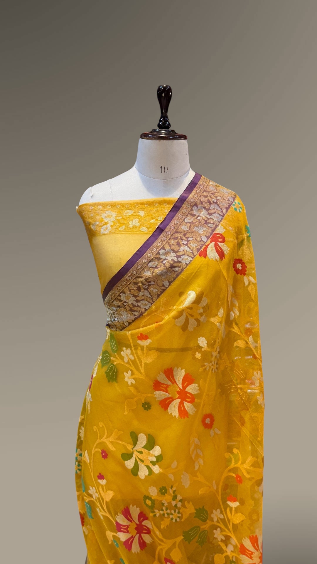 Prebook | Sunflower Yellow Pure Handloom Banarasi Ektara Kora Jamdani Saree