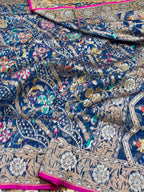 German Blue 100% Pure Ektara Banarasi Kora Jamdani Saree