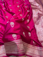 Rani Pink Banarasi Soft Meenakari Mashru Silk Partywear Saree