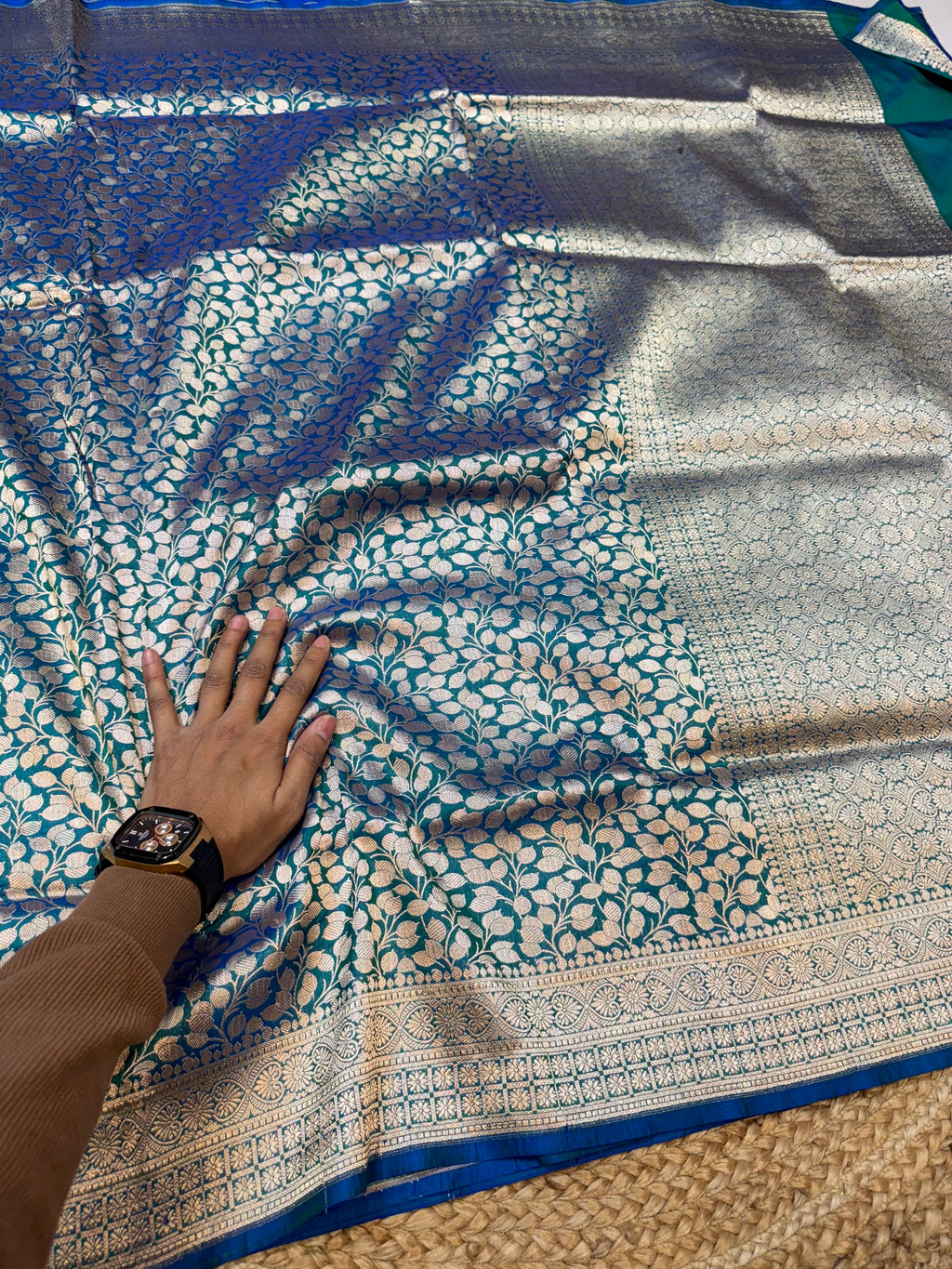 Dual Shade Peacock ue 100% Pure Banarasi Katan Silk Brocade Saree