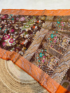 Prebook | Brown Pure Ektara Banarasi Kora Jamdani Saree