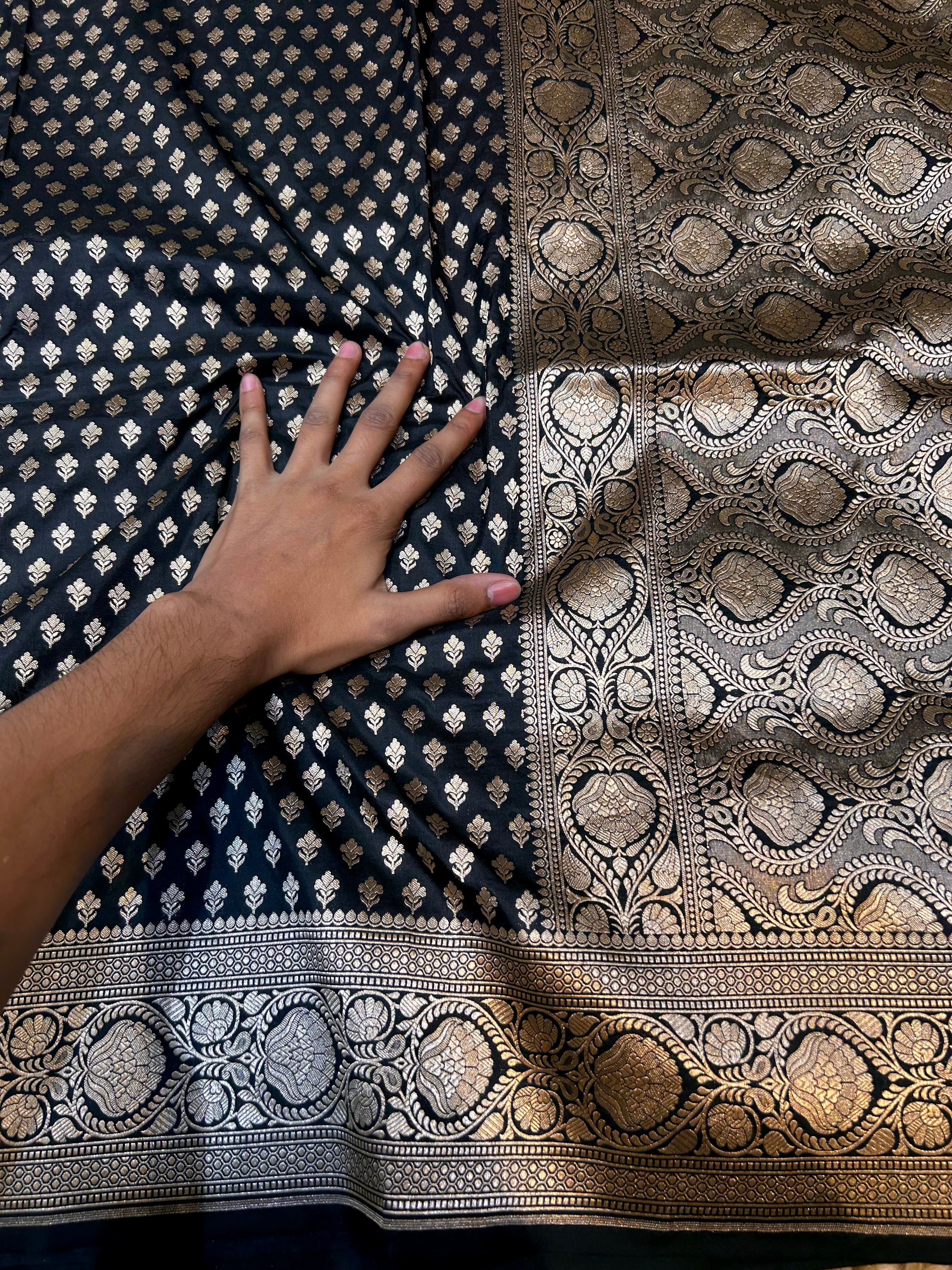 Black 100% Pure Banarasi Katan Silk Saree