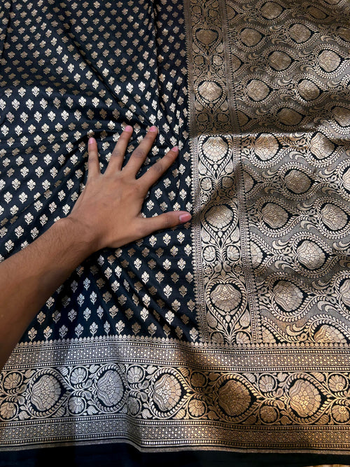 Black 100% Pure Banarasi Katan Silk Saree